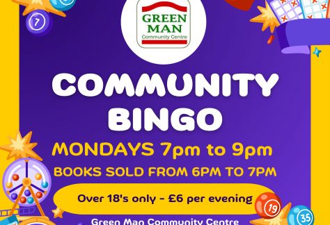 Graphic for Community Bingo, Green Man Community Centre, Monday's 7pm - 9pm